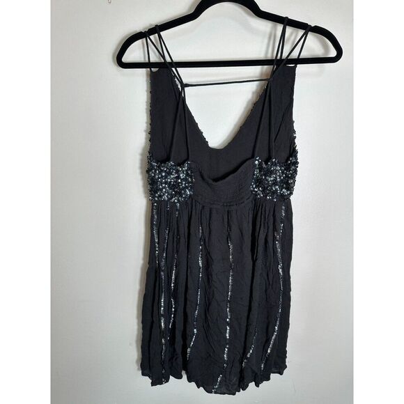 Free People Glitter Mini Slip Embellished Double Strap Black Dress Size Small - Picture 3 of 5